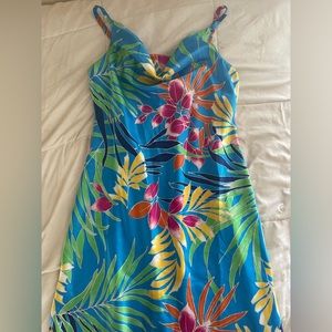 Natori tropical floral print cowl neck slip dress